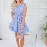Ethel Royal Polka Dot Tiered Mini Dress PINCH 