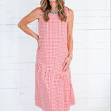 Eva Coral Gingham Maxi Dress Compania Fantastica