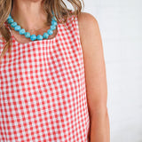 Eva Coral Gingham Maxi Dress Compania Fantastica