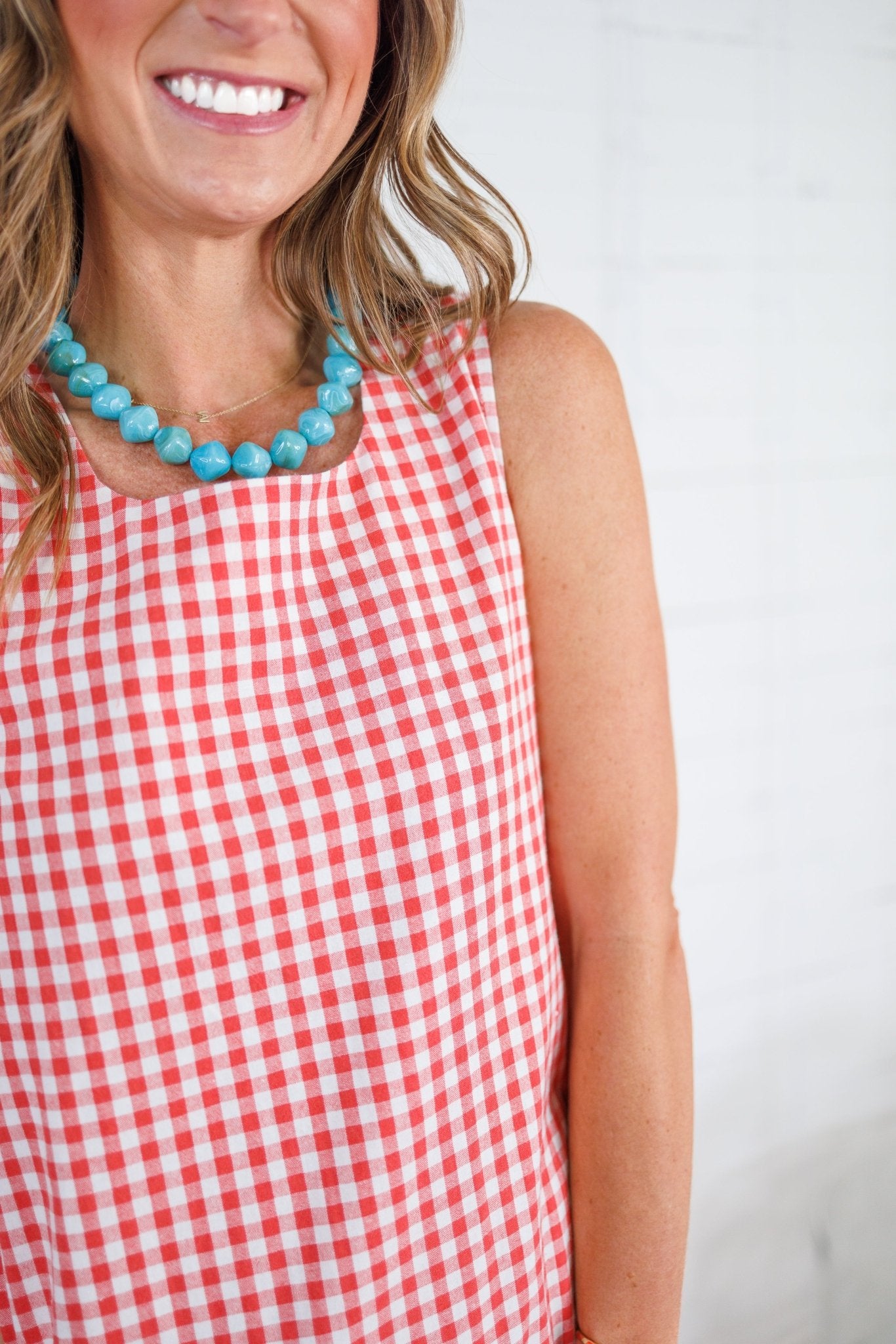 Eva Coral Gingham Maxi Dress Compania Fantastica