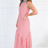 Eva Coral Gingham Maxi Dress Compania Fantastica