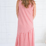 Eva Coral Gingham Maxi Dress Compania Fantastica