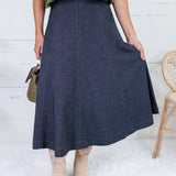 Evans Dark Denim Knit Midi Skirt