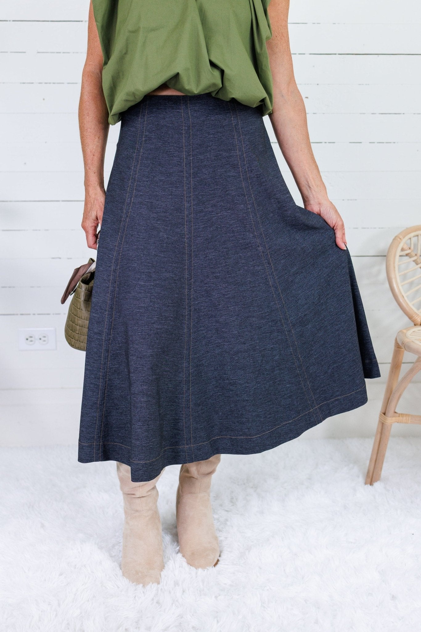 Evans Dark Denim Knit Midi Skirt