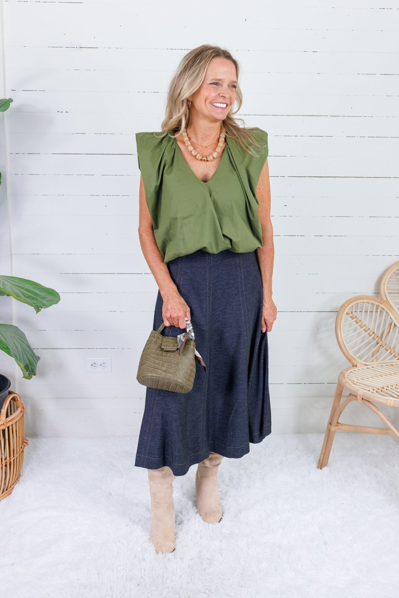 Evans Dark Denim Knit Midi Skirt