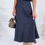 Evans Dark Denim Knit Midi Skirt