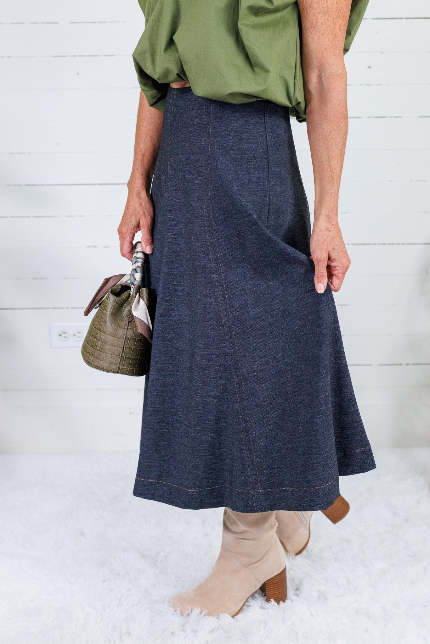 Evans Dark Denim Knit Midi Skirt