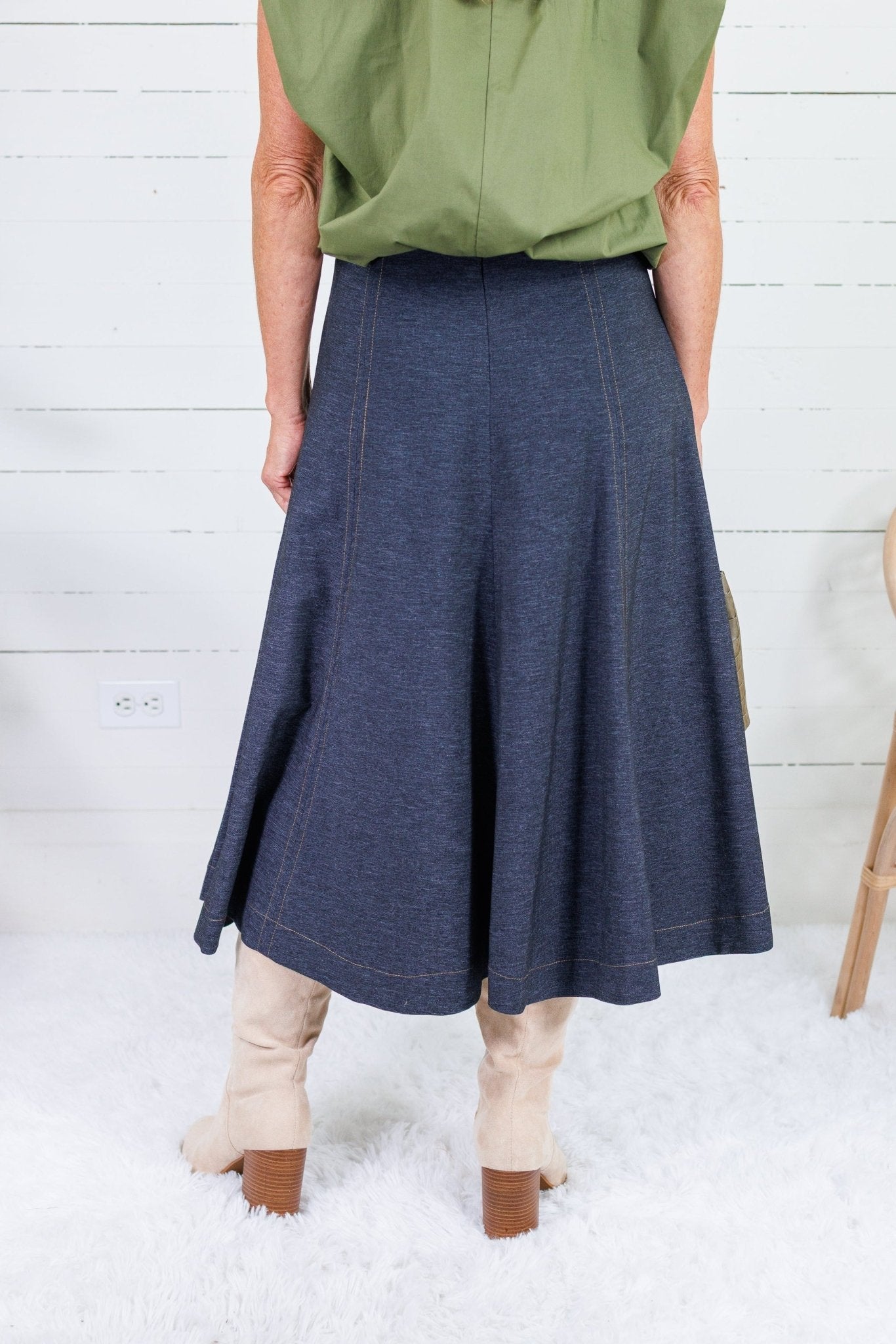 Evans Dark Denim Knit Midi Skirt
