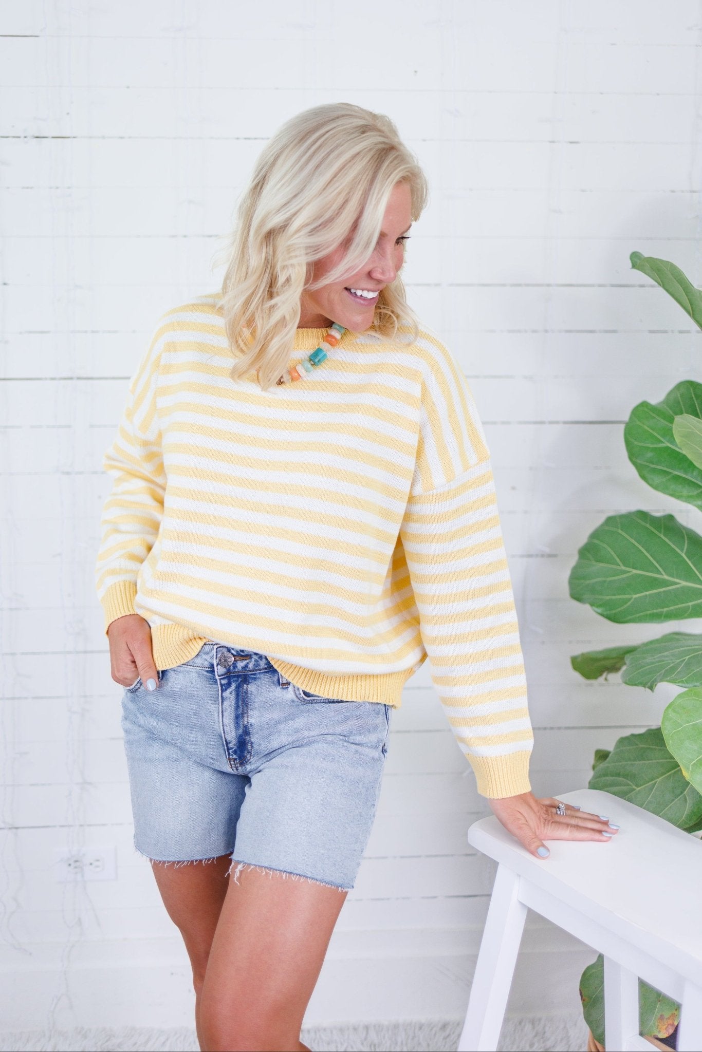 Eve Yellow Striped Crewneck Sweater Papermoon 