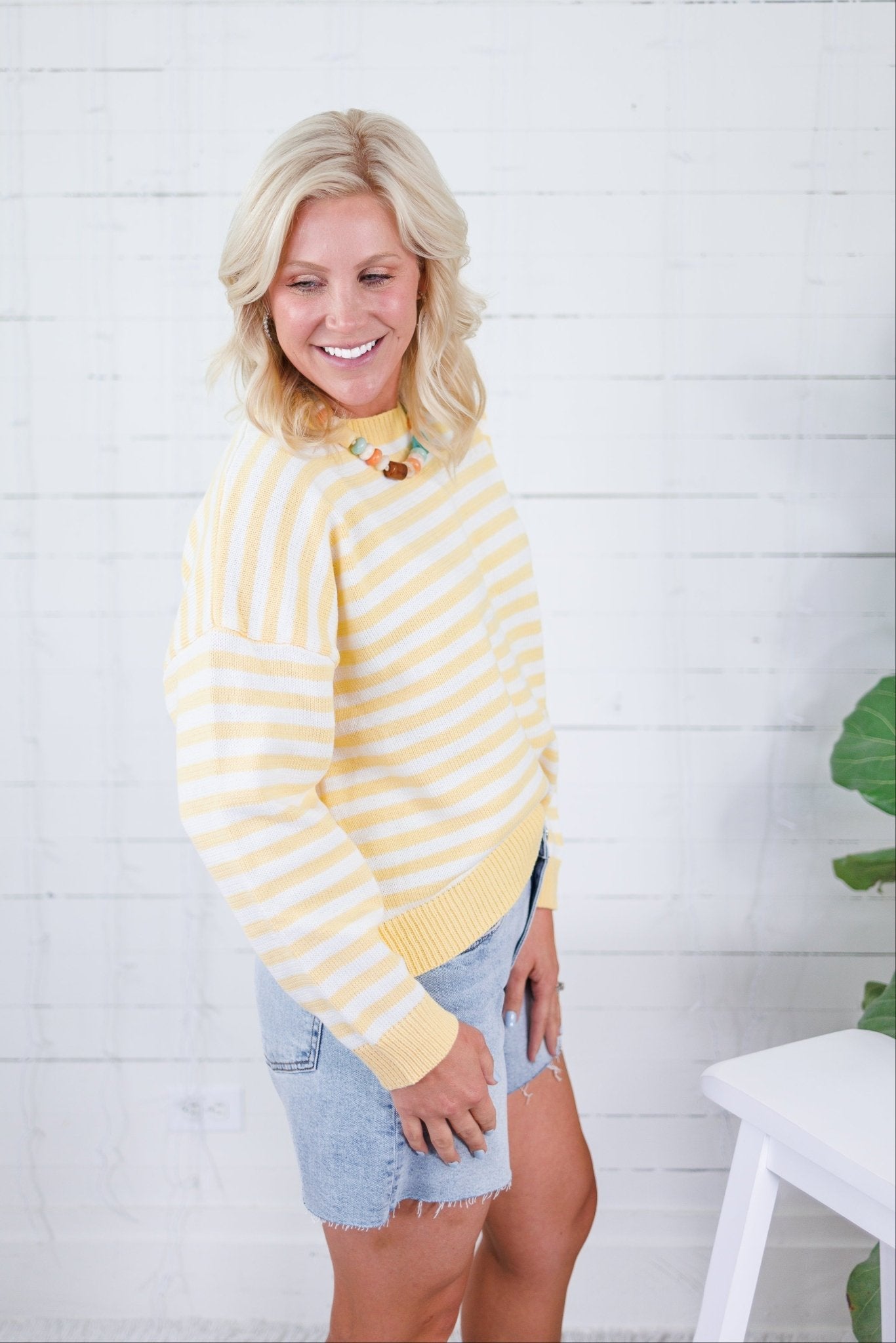 Eve Yellow Striped Crewneck Sweater Papermoon 