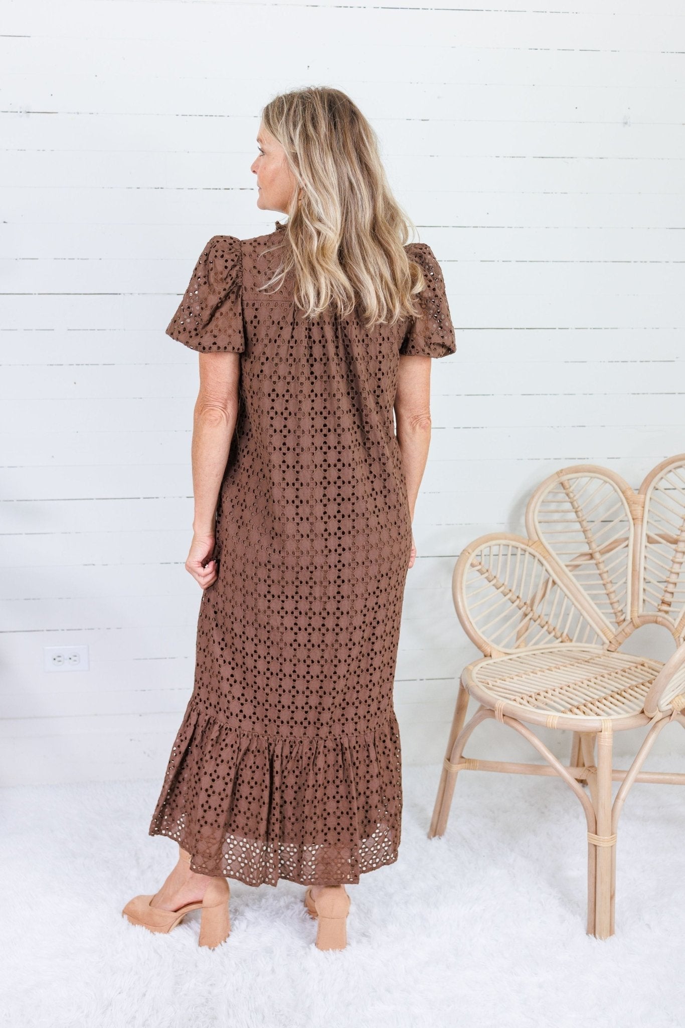 Evelyn Cocoa Eyelet Maxi Dress
