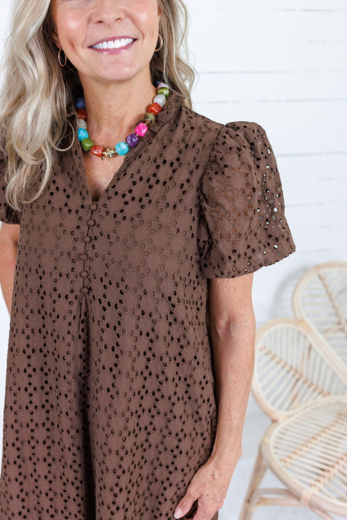 Evelyn Cocoa Eyelet Maxi Dress