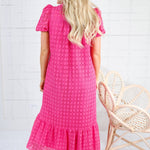 Evelyn Hot Pink Eyelet Maxi Dress Entro