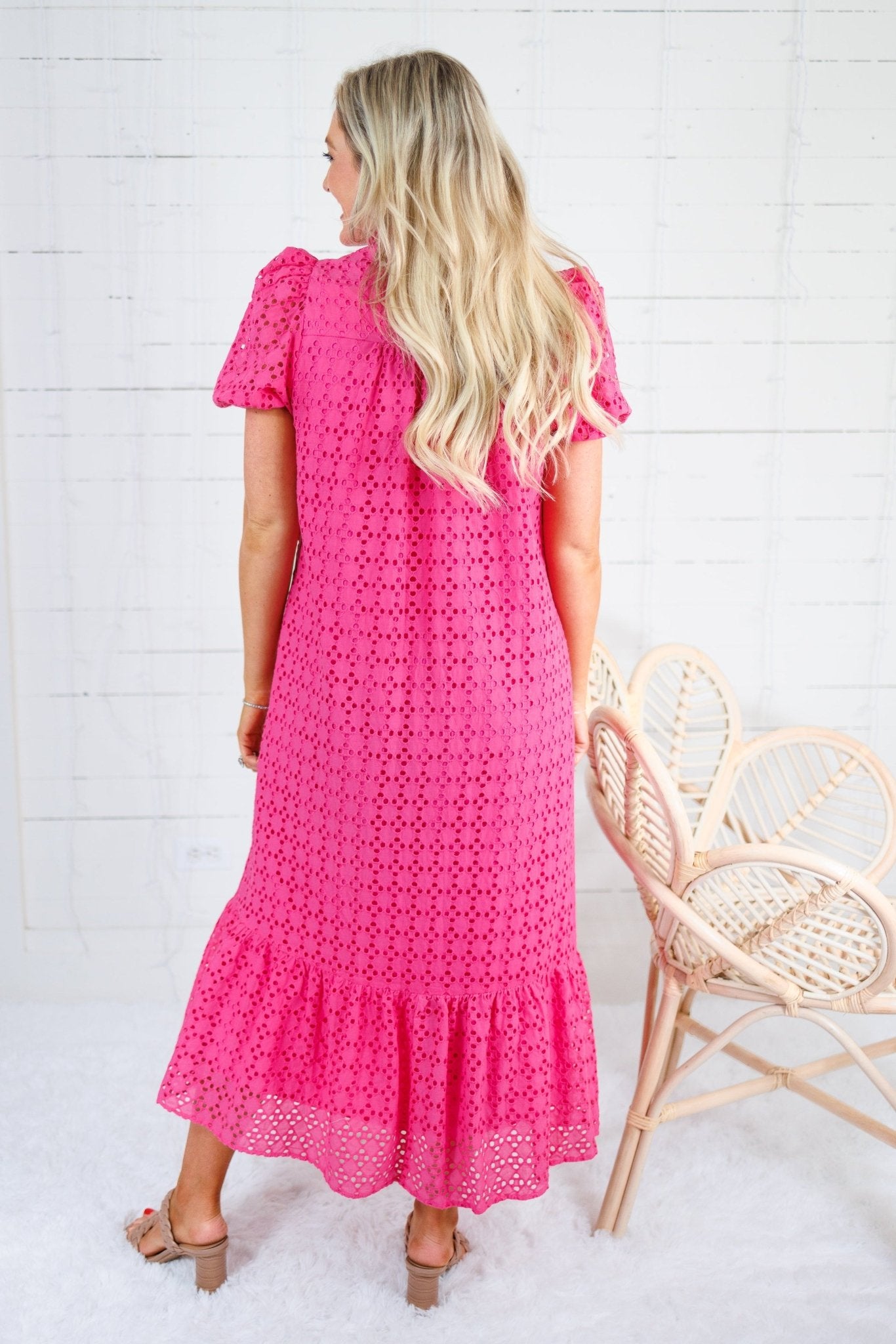 Evelyn Hot Pink Eyelet Maxi Dress Entro