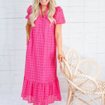 Evelyn Hot Pink Eyelet Maxi Dress Entro