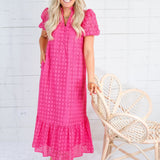 Evelyn Hot Pink Eyelet Maxi Dress Entro