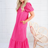 Evelyn Hot Pink Eyelet Maxi Dress Entro