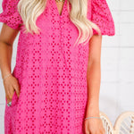 Evelyn Hot Pink Eyelet Maxi Dress Entro