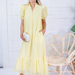 Evelyn Lemon Drop Eyelet Maxi Dress Entro