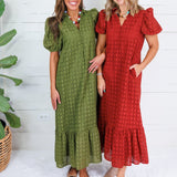Evelyn Martini Olive Eyelet Maxi Dress Entro