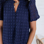 Evelyn Navy Eyelet Maxi Dress Entro