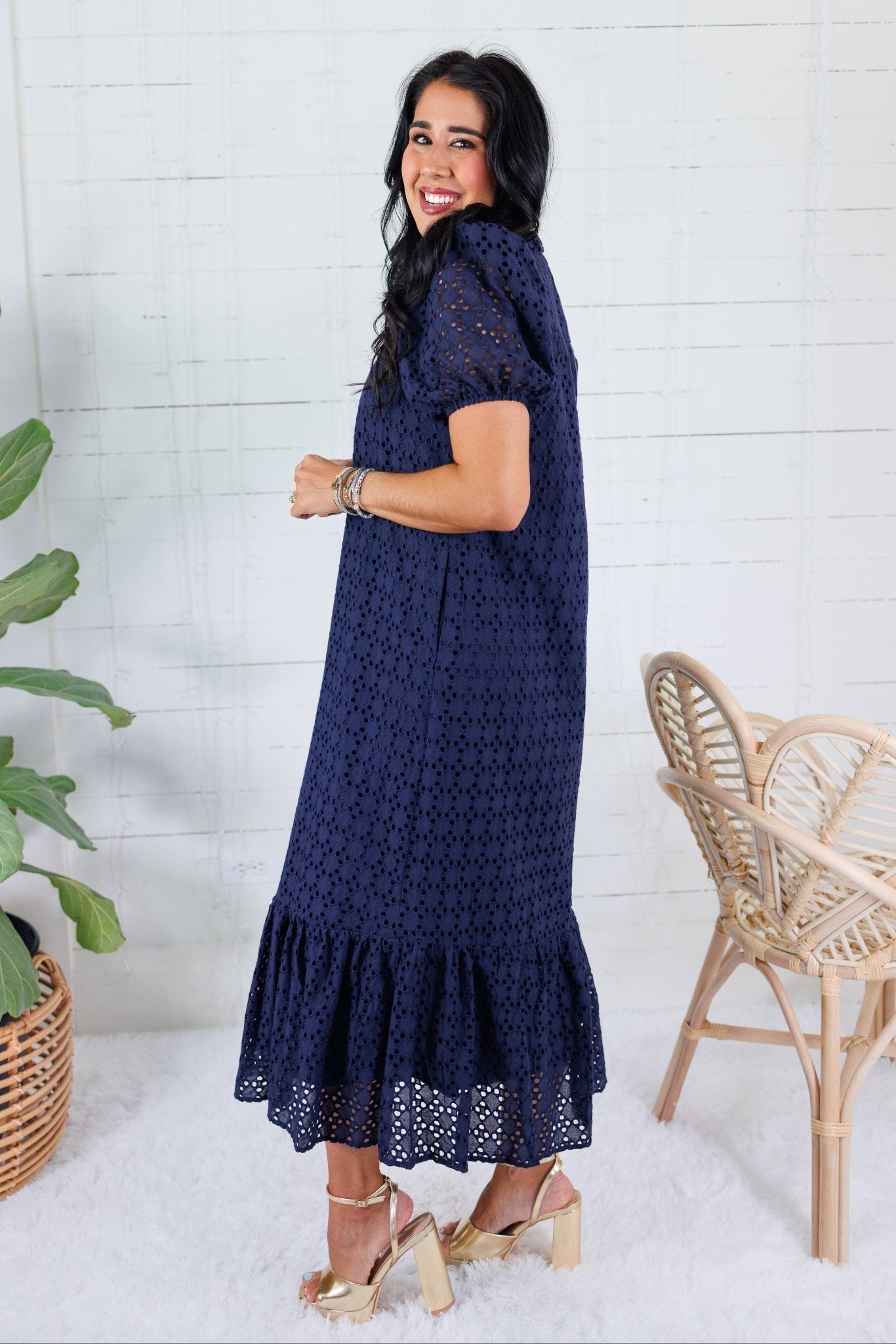 Evelyn Navy Eyelet Maxi Dress Entro