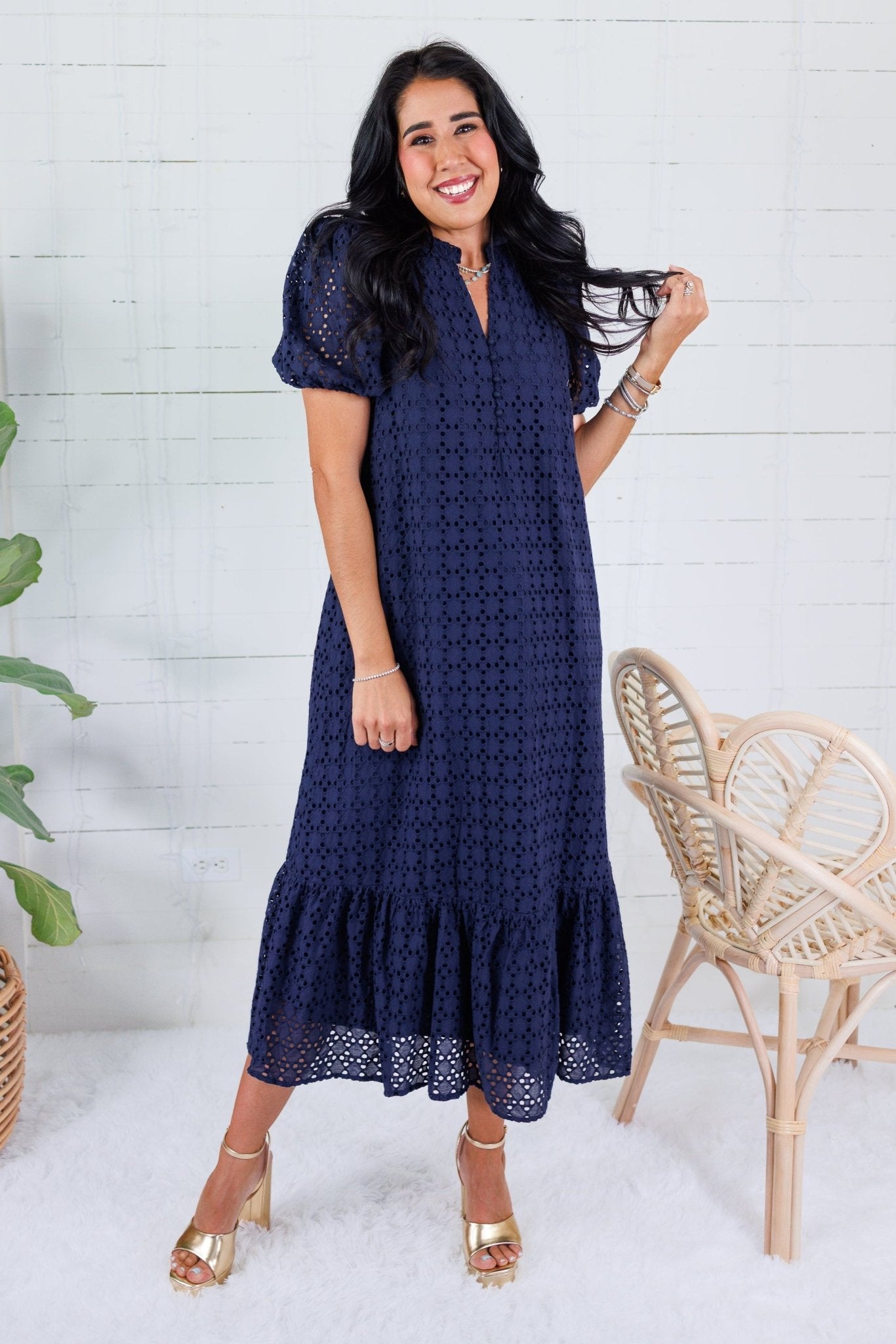 Evelyn Navy Eyelet Maxi Dress Entro
