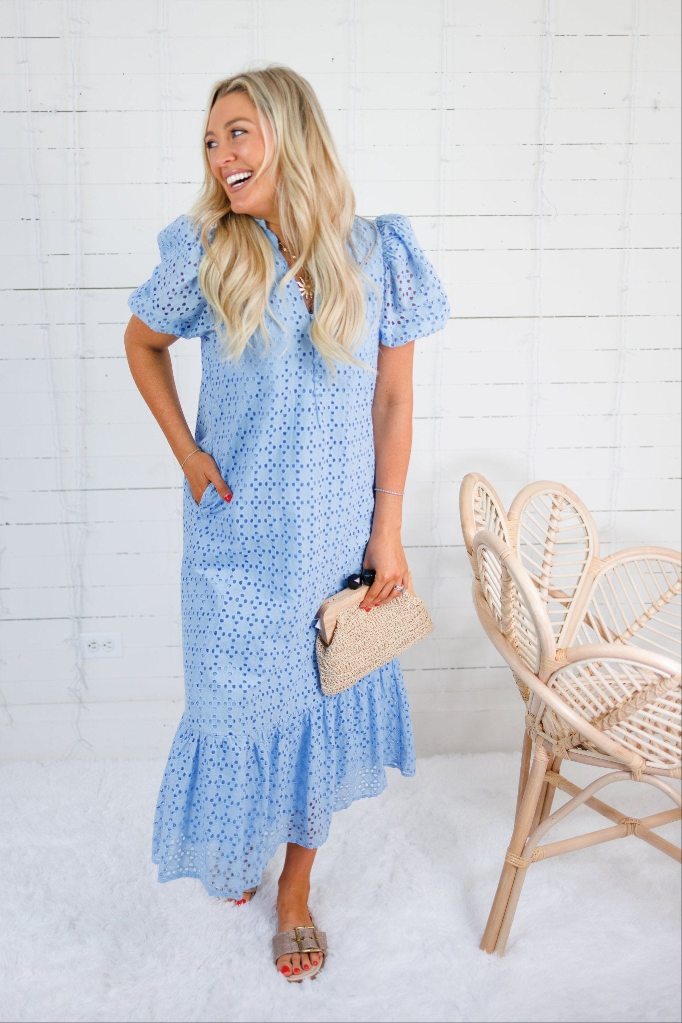 Evelyn Periwinkle Blue Eyelet Maxi Dress Entro