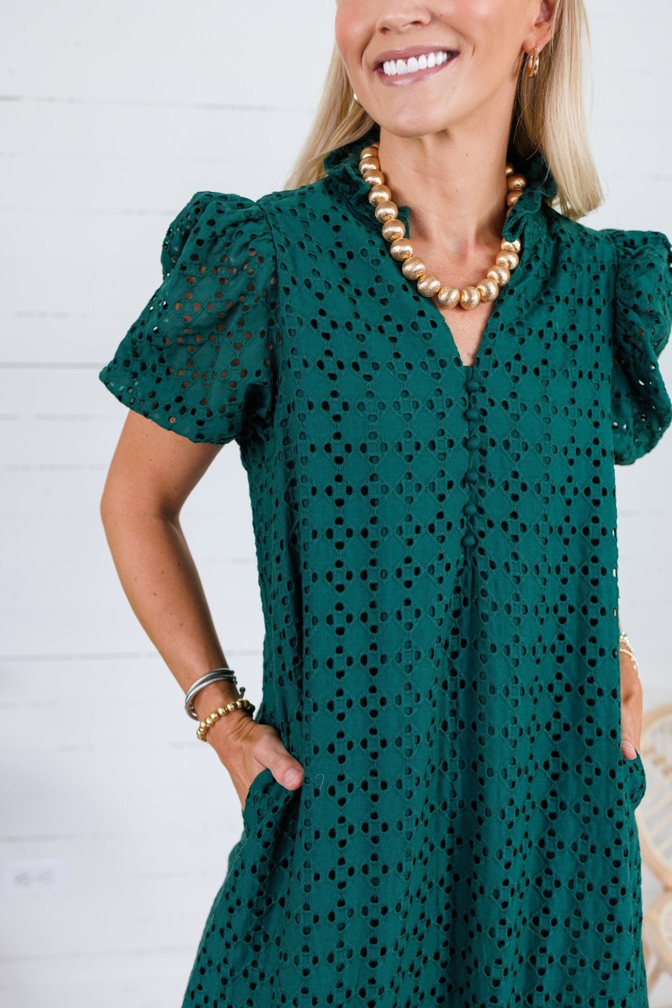 Evelyn Pine Green Eyelet Maxi Dress