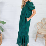 Evelyn Pine Green Eyelet Maxi Dress