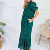 Evelyn Pine Green Eyelet Maxi Dress