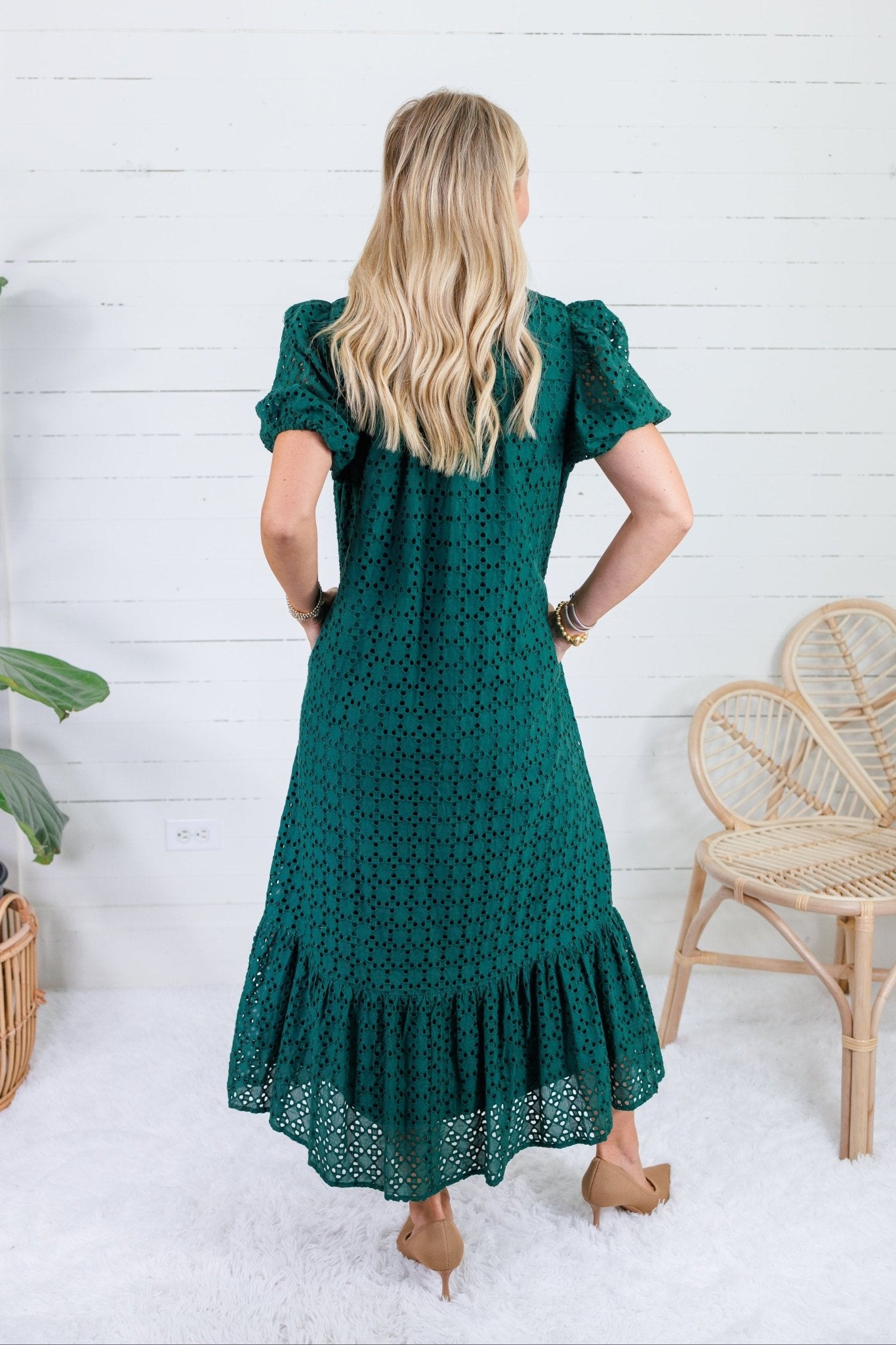Evelyn Pine Green Eyelet Maxi Dress