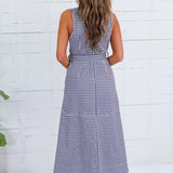 Ever to Conquer Navy Gingham Maxi Dress Entro