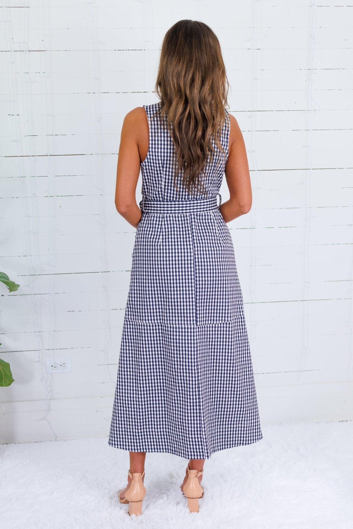 Ever to Conquer Navy Gingham Maxi Dress Entro