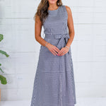 Ever to Conquer Navy Gingham Maxi Dress Entro