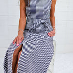Ever to Conquer Navy Gingham Maxi Dress Entro