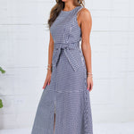 Ever to Conquer Navy Gingham Maxi Dress Entro