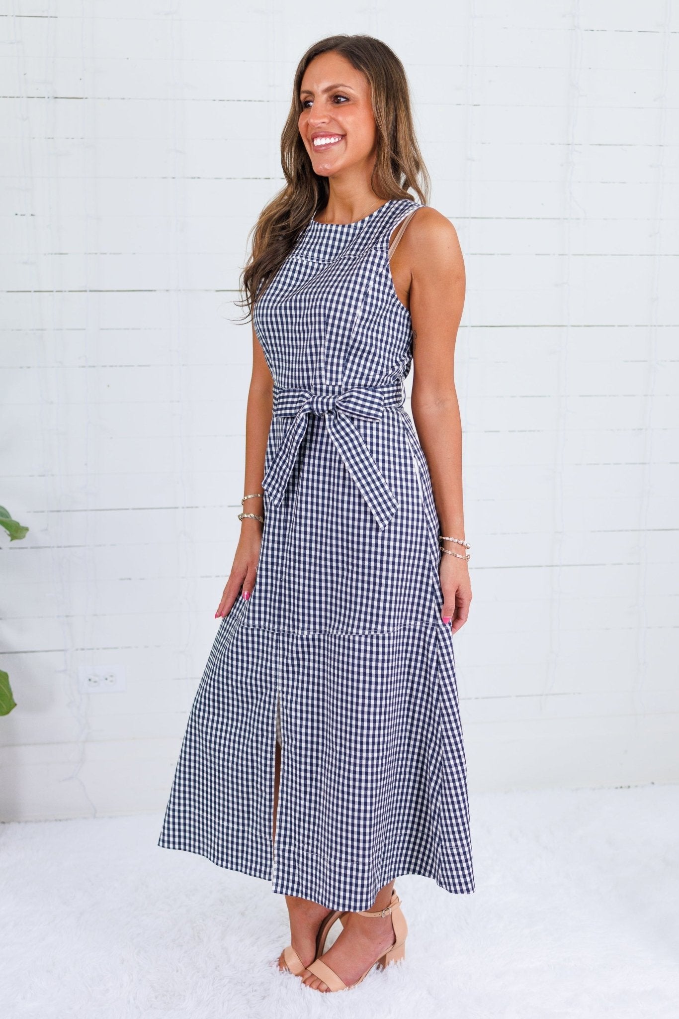 Ever to Conquer Navy Gingham Maxi Dress Entro