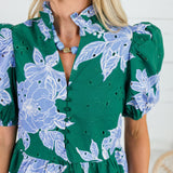 Exeter Deep Green + Periwinkle Floral Top