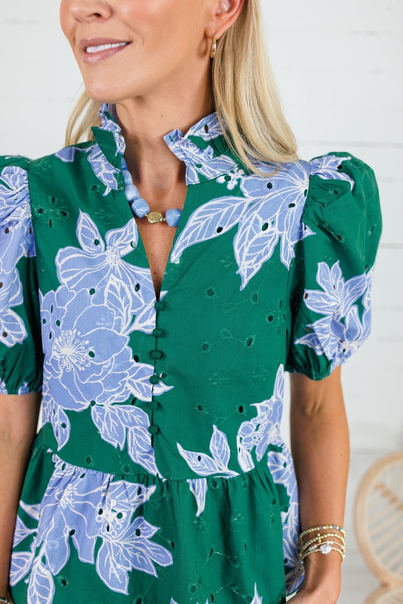 Exeter Deep Green + Periwinkle Floral Top