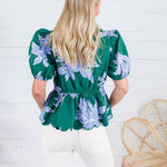 Exeter Deep Green + Periwinkle Floral Top