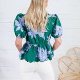 Exeter Deep Green + Periwinkle Floral Top