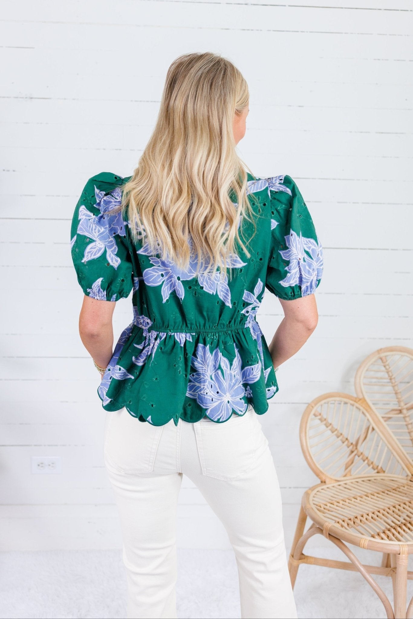 Exeter Deep Green + Periwinkle Floral Top