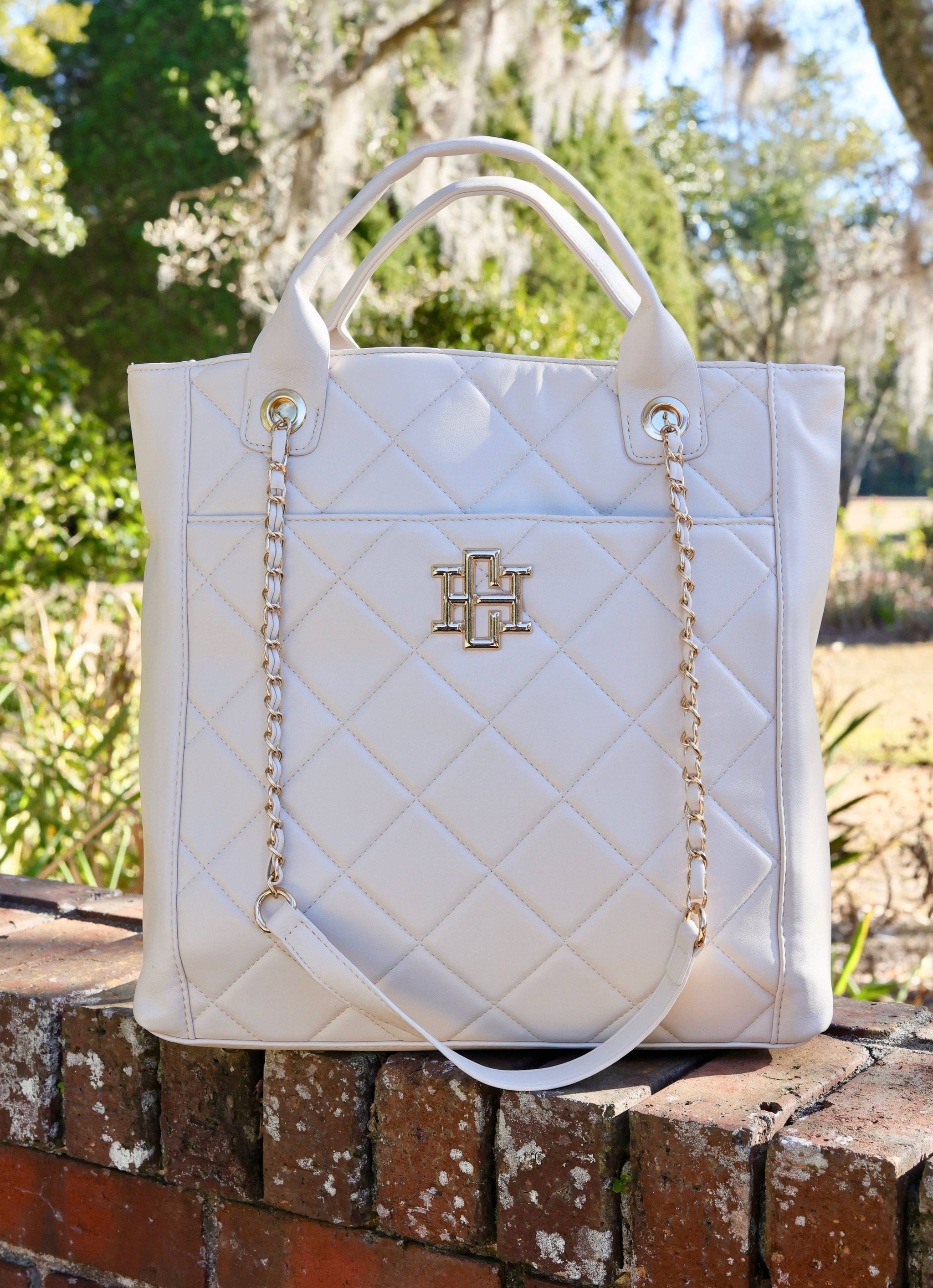 Kinzley Cream Quilted Tote Bag