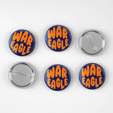 Five 'War Eagle' buttons on a white background