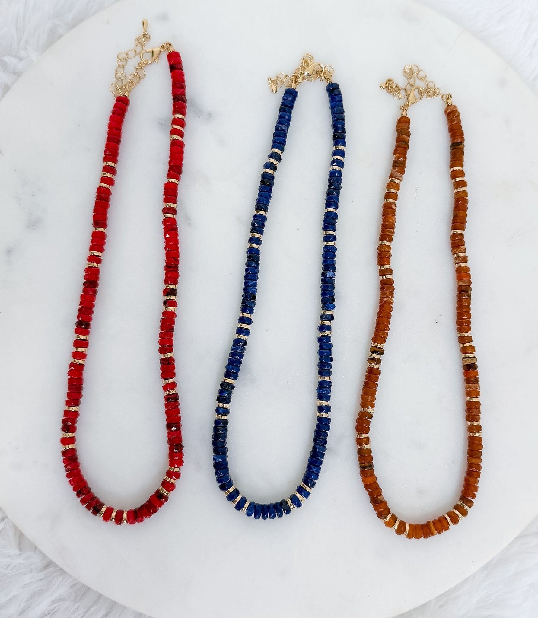 Faceted Disc Beaded Gold Accent Necklace