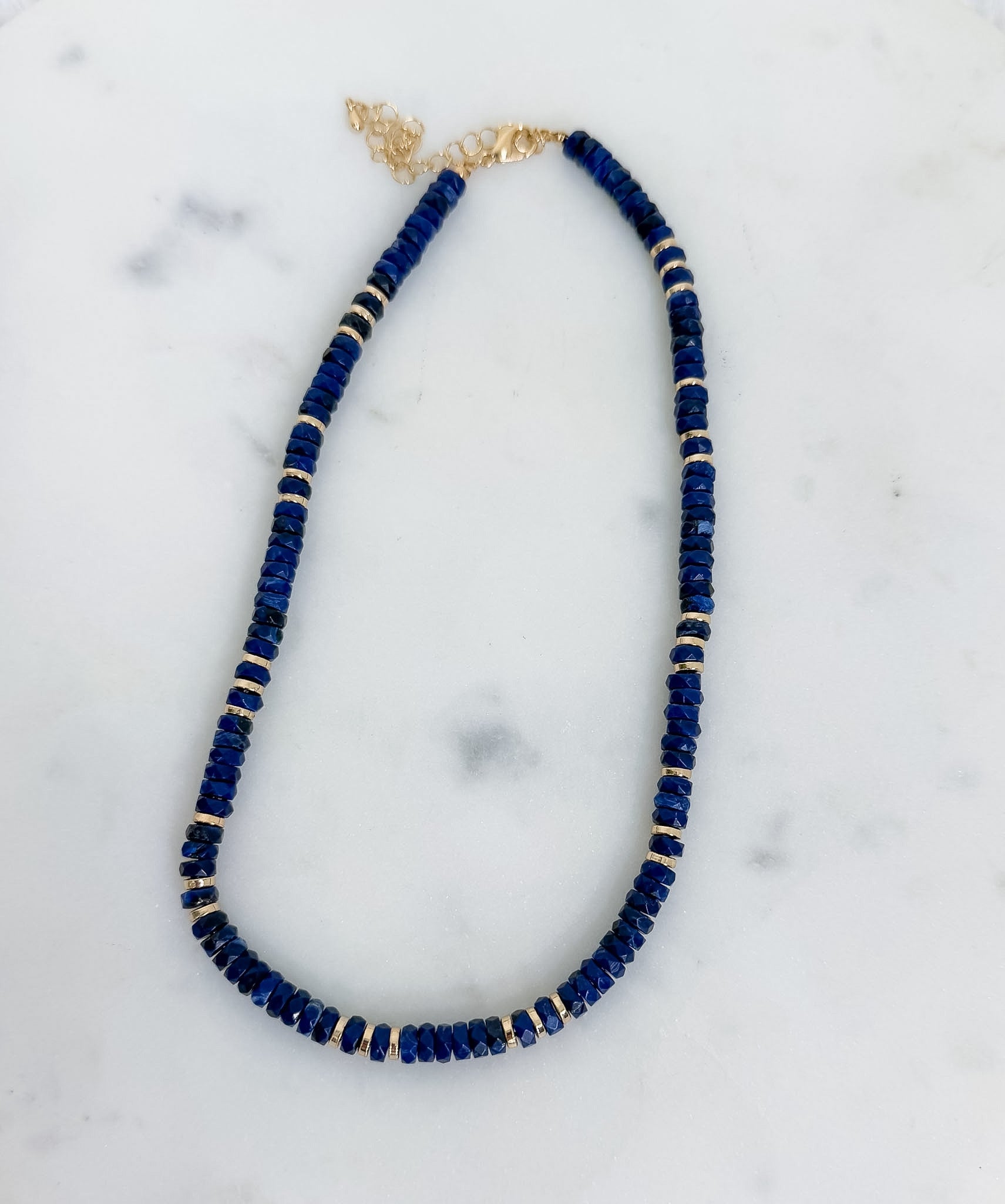 Faceted Disc Beaded Gold Accent Necklace