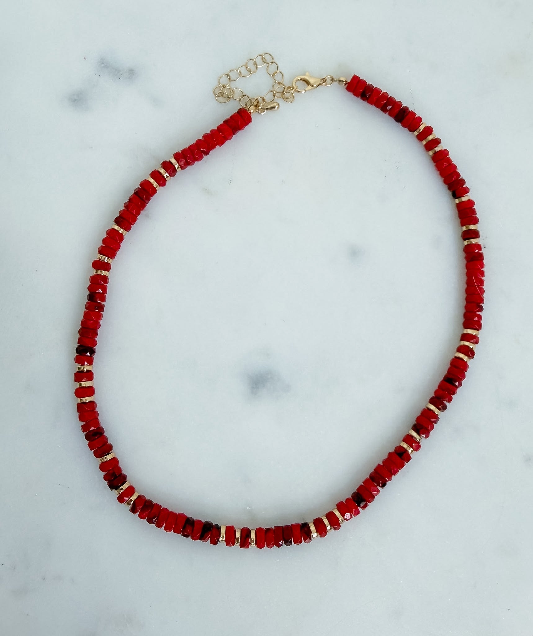 Faceted Disc Beaded Gold Accent Necklace