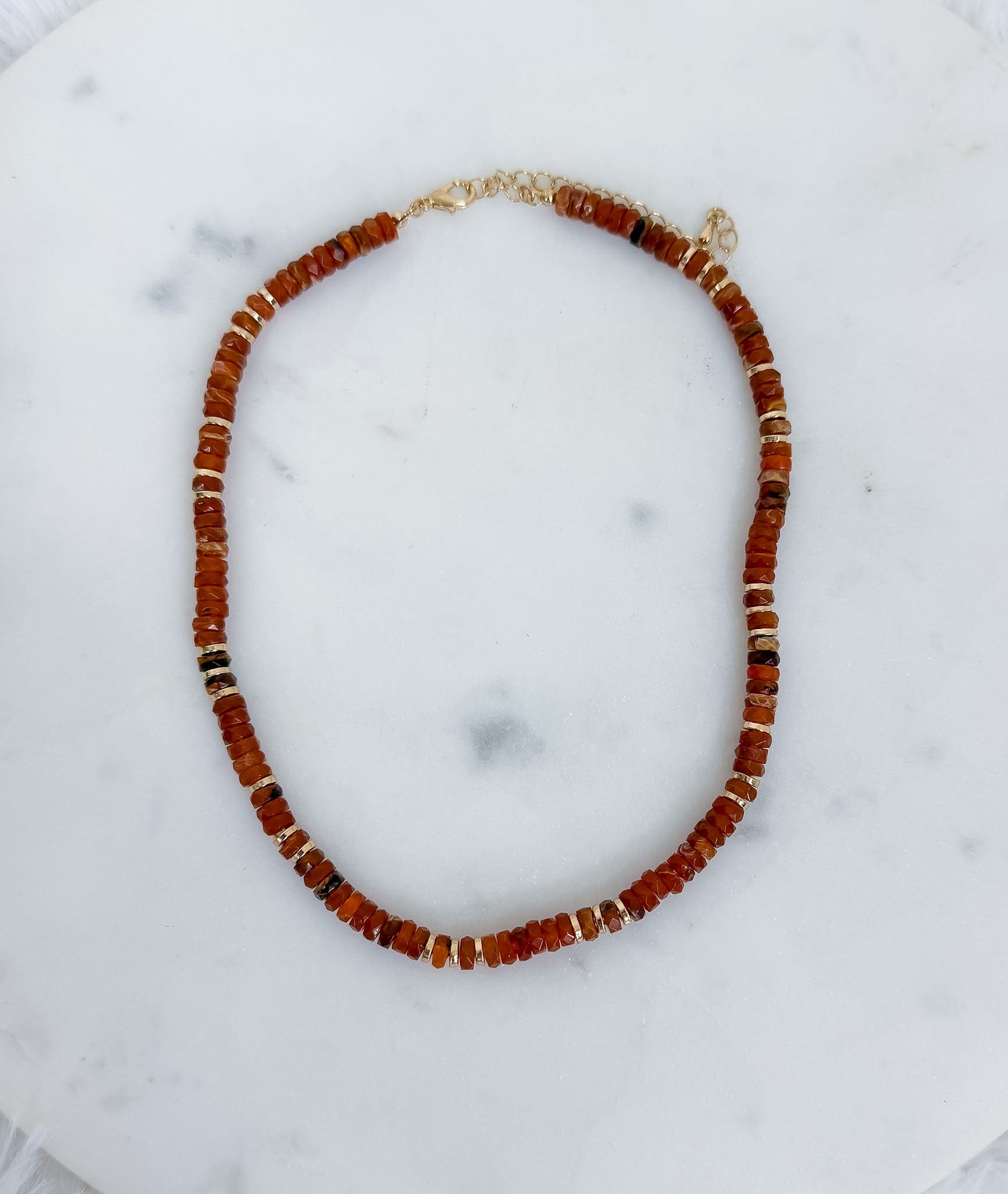 Faceted Disc Beaded Gold Accent Necklace