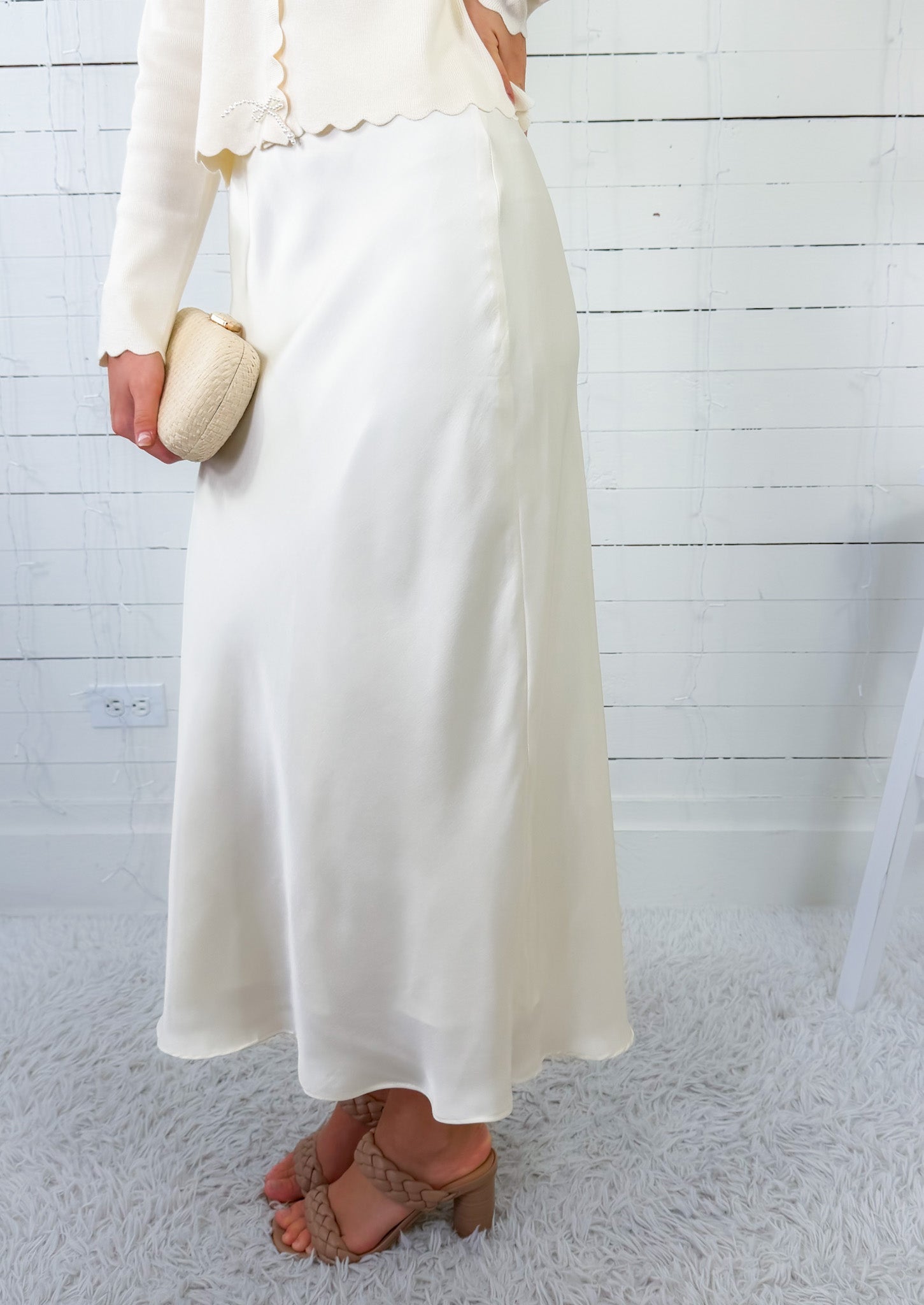 Fairley Cream Satin Slip Skirt TCEC